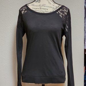 PINK Victoria's Secret Black Lace Long Sleeve Top